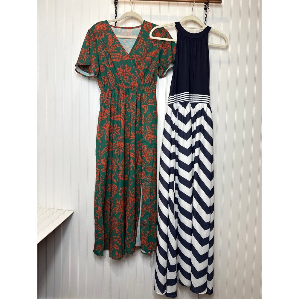 NWT Cupshe Dresses - Chevron Skirt Maxi & Floral Short Sleeve V-Neck Bundle Sz S - Picture 2 of 8